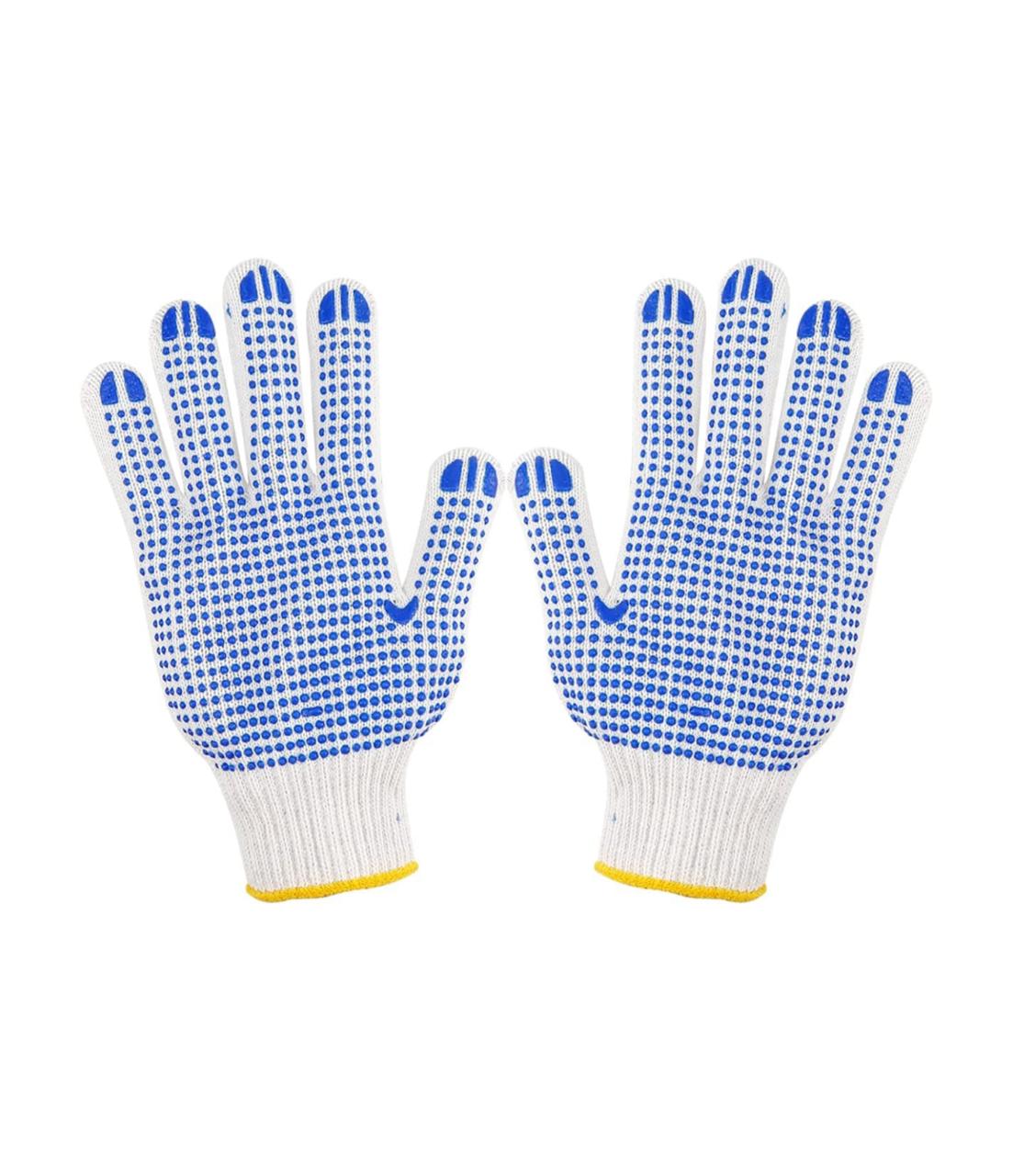 Pack of 10 Pairs – White Front Dotted Safety Gloves – Anti-Slip Cotton Work Gloves with PVC Dots for Grip – Construction, Gardening & General Use