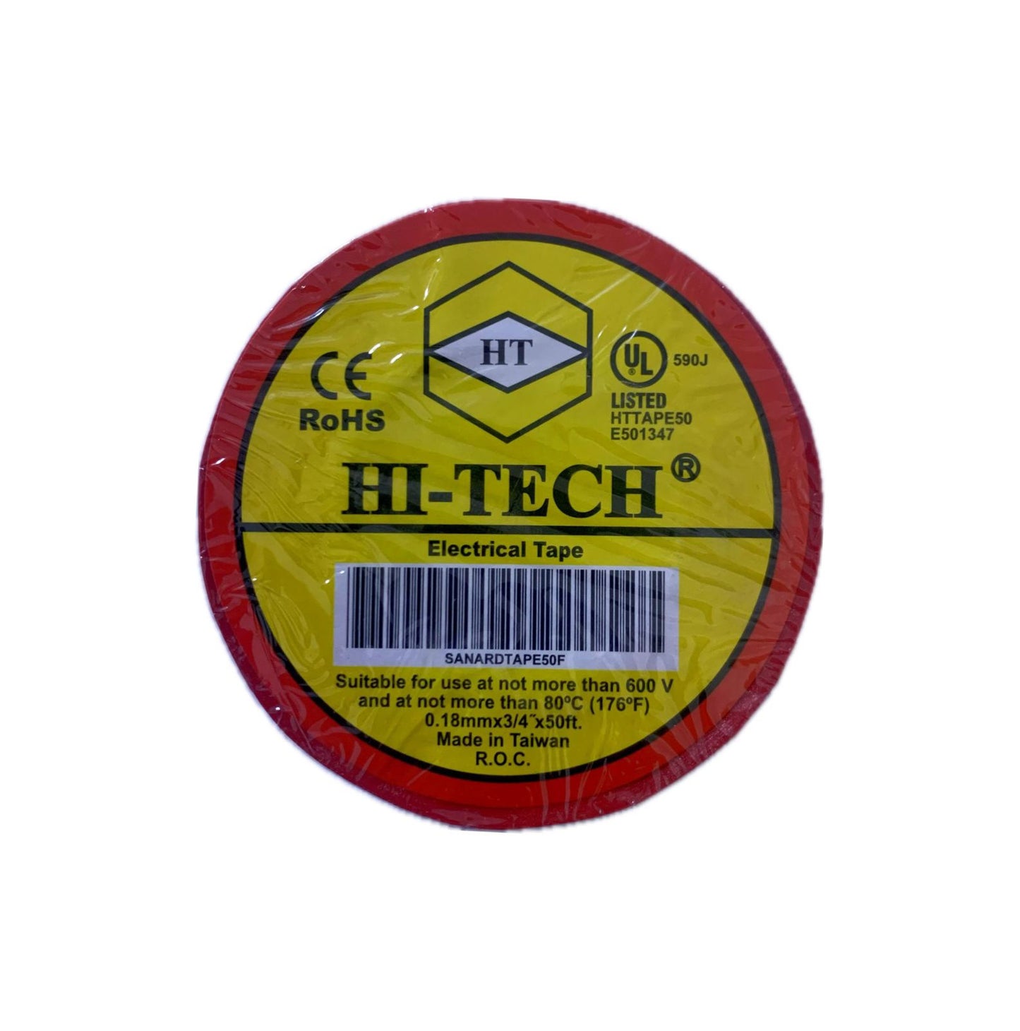HiTech Electrical Insulation Tape Red 25mm Strong Adhesive Waterproof PVC Tape Made in Taiwan for Wiring Cable Repair