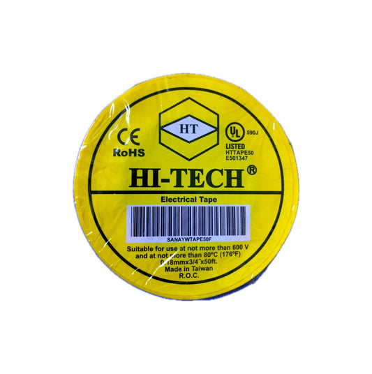 HiTech Electrical Insulation Tape Yellow 25mm Strong Adhesive Waterproof PVC Tape Made in Taiwan for Wiring Cable Repair