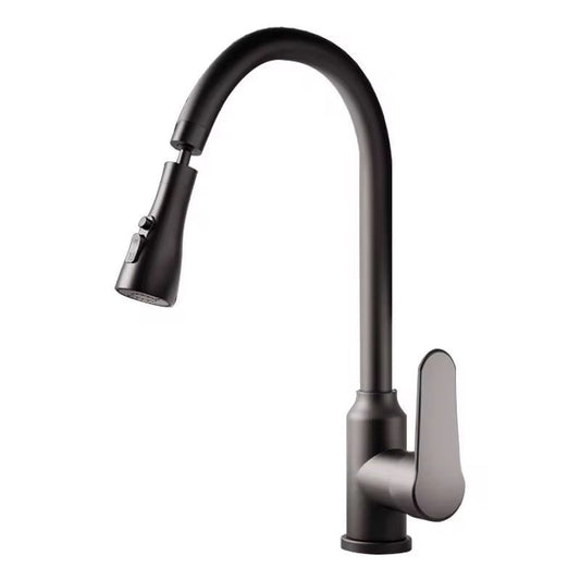 Matte Black Pull-Down Kitchen Faucet – Single Handle Mixer Tap with Spray Head for Hot & Cold Water