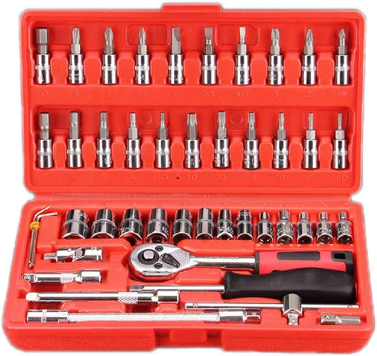 46-Piece Goti Set (Socket Set) – Chrome Vanadium Steel with Ratchet Handle & Bits for Automotive & Home Use